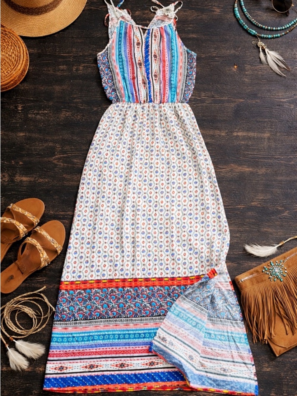 Boho Multi-Stripe & Floral Sun Dress